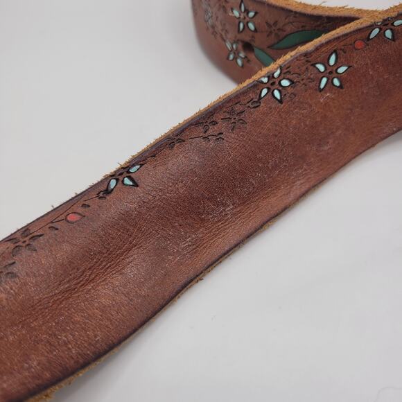 Streets Ahead Belt L Brown Leather Floral Western Tooled Boho Hippie Folk Rustic main image 5